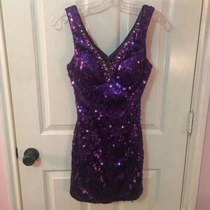 Purple Sequin Homecoming Formal Dress